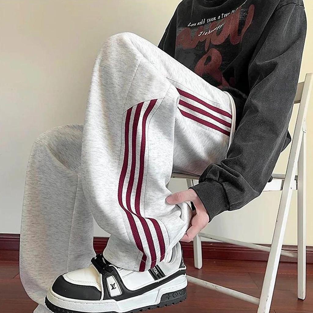 Men's Wide-Leg Striped Casual Pants - New Autumn/Winter 2025 Trend, Plus Velvet, Loose Fit
