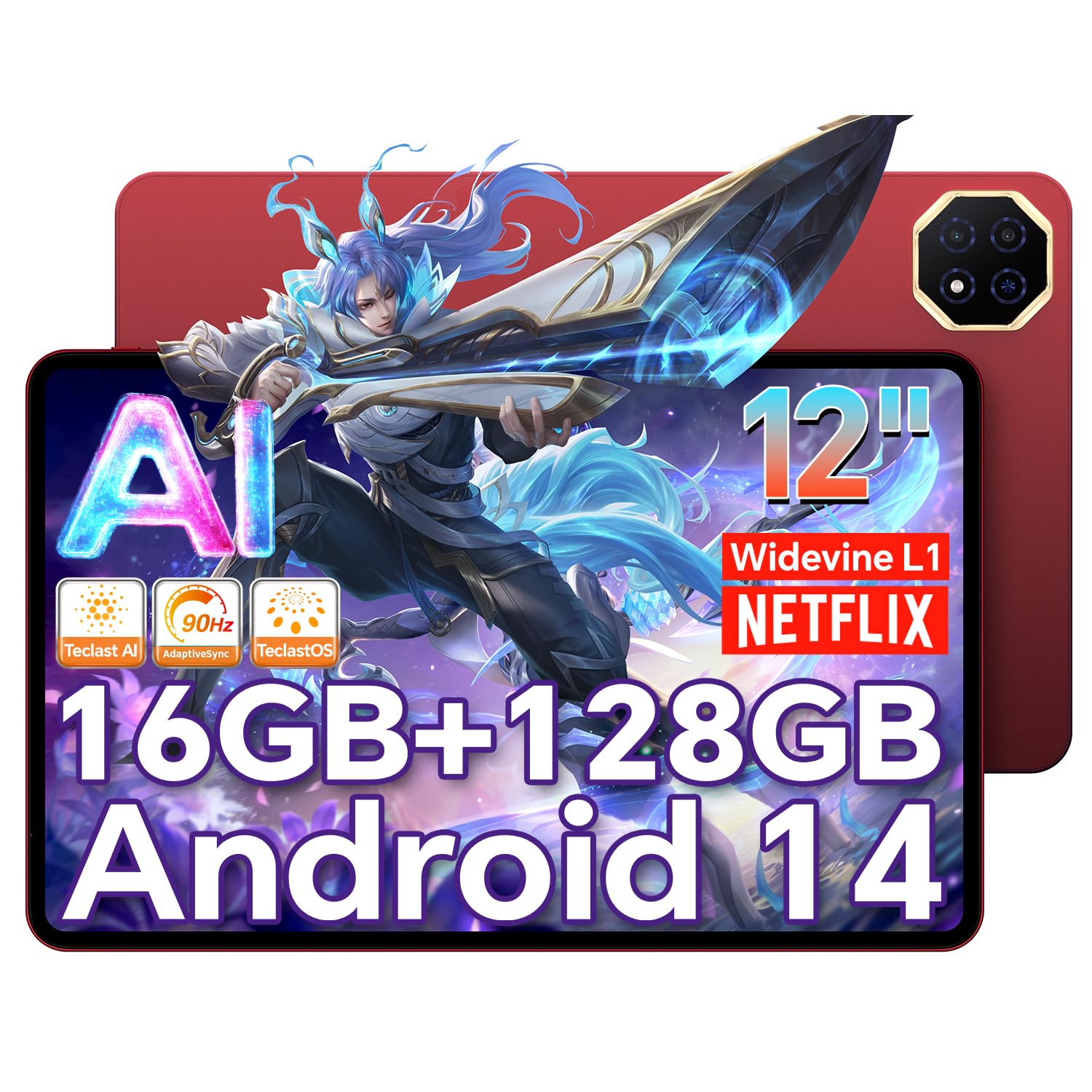 

2025 Android 14 TECLAST T60 AI CPU WiFi 6 90Hz High Refresh 2K IPS AI Widevine Tablet, 12-inch, Tablet, 8-Core A733, Model, Rate, 20001200 Display,