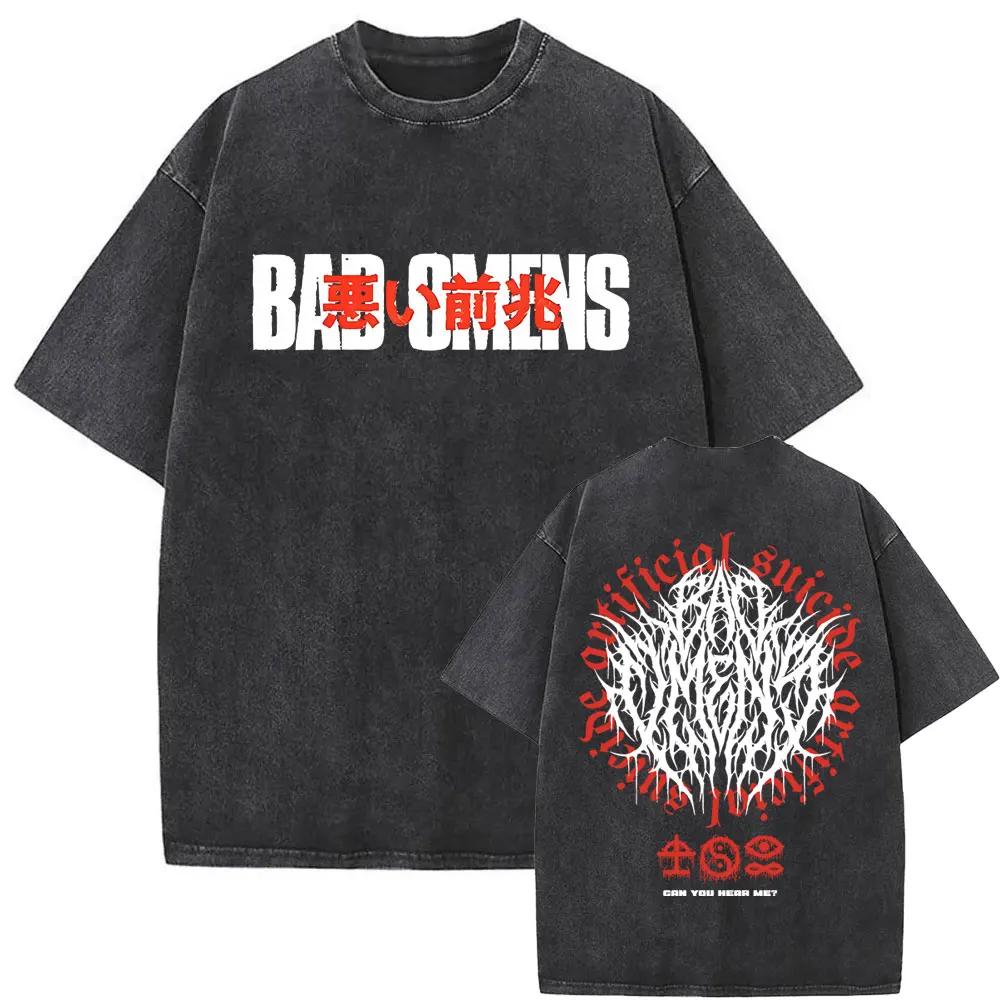 Washed Vintage Bad Omens T-Shirt Fun Moth Pattern T-Shirt Women's Fashion Casual Hip Hop Streetwear T-Shirt Women's