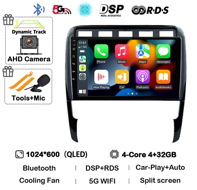 Android 14 Carplay Auto for Porsche Cayenne 1 9PA 2002-2010 Car Radio GPS Stereo Multimedia Player Head Unit 2 Din WIFI+4G DSP