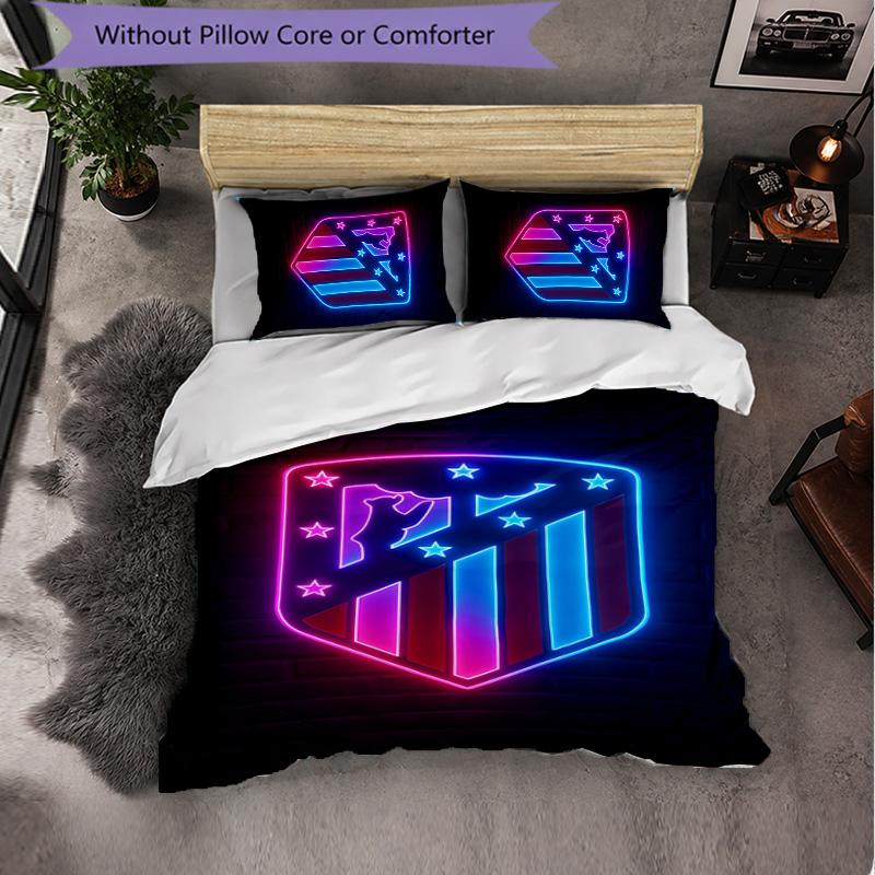 Set Biancheria da Letto Atletico Madrid 3 Pezzi Morbido Set Copripiumino con Federe Stampato Set Decorazione Camera da Letto per la Casa