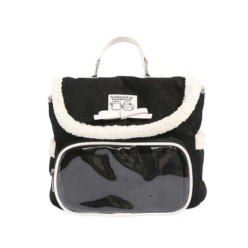 Plush Backpack Lightweight Nylon Material Bow Decoration For School Daily