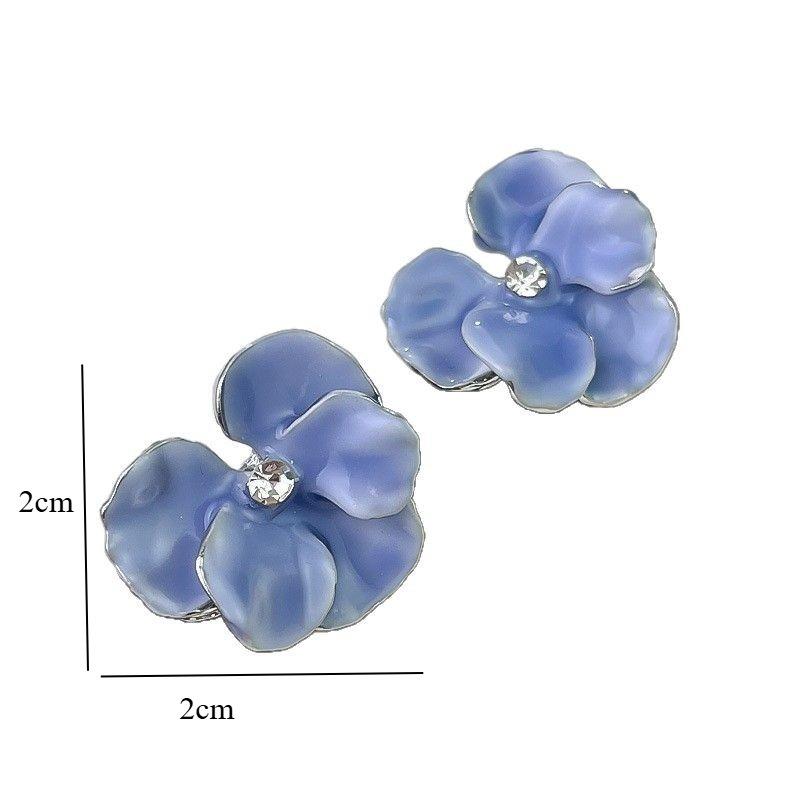 Fashion Butterfly Flower Petals Enamel Stud Earrings For Women Girl Wedding Zircon Lady Temperament Rhombus Pendientes