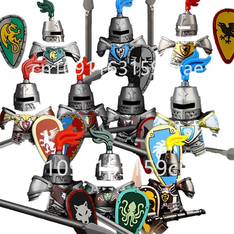 Kompatybilne MOC Średniowieczne Klocki Budowlane Postacie Żołnierze Smoczy Rycerze Czarny Lew Orzeł Zabawka Prezent Klocki Rolnik Żołnierz X048