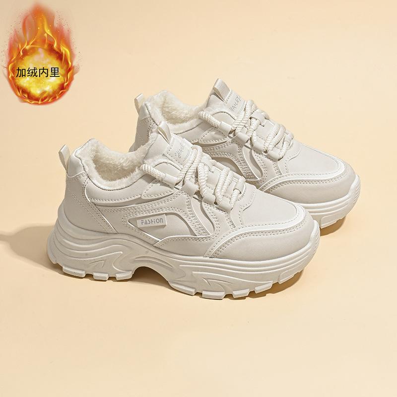 Women's Winter Sneakers With Fur Warm Sneakers for Women Shoes Black Sneakers Woman Plush Platform Leather Ladies Casual Shoes