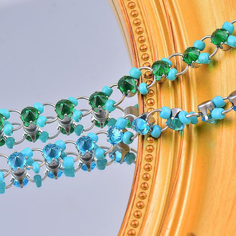 Titanium Titanium Steel Blue Rice Beadsloga Clavicle Chain