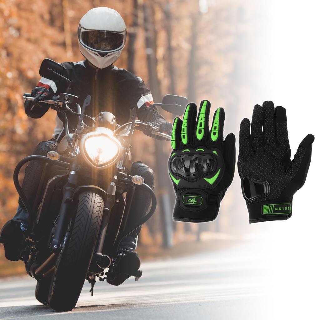 HEROFFIX Motorcycle Gloves, Mesh, Anti-Slip, Shockproof, Breathable, Heat Dissipation, Pellet Flock, Bicycle, Outdoor, 1 Pair Black Green XL