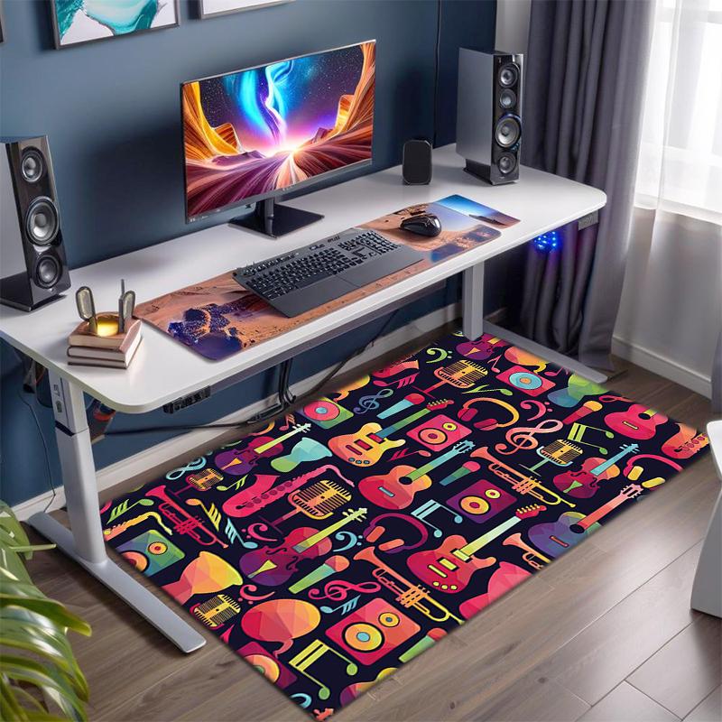 1Pc Musical Elements Printed Circular Carpet, Home Door Mat, Outdoor Travel Protection Carpet A8