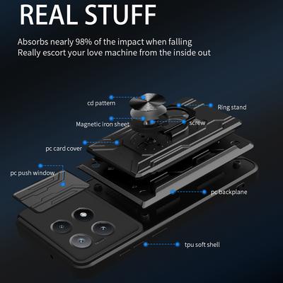 Etui dla Xiaomi Redmi K70E 5G/Poco X6 Pro 5G PC+TPU Podstawka Tylna Pokrywa Telefonu z Suwakiem na Aparat