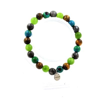 Stones and Minerals. Tiger Eye Pearl Bracelet + Labradorite + Chrysocolla + Peridot 8 Made In France.