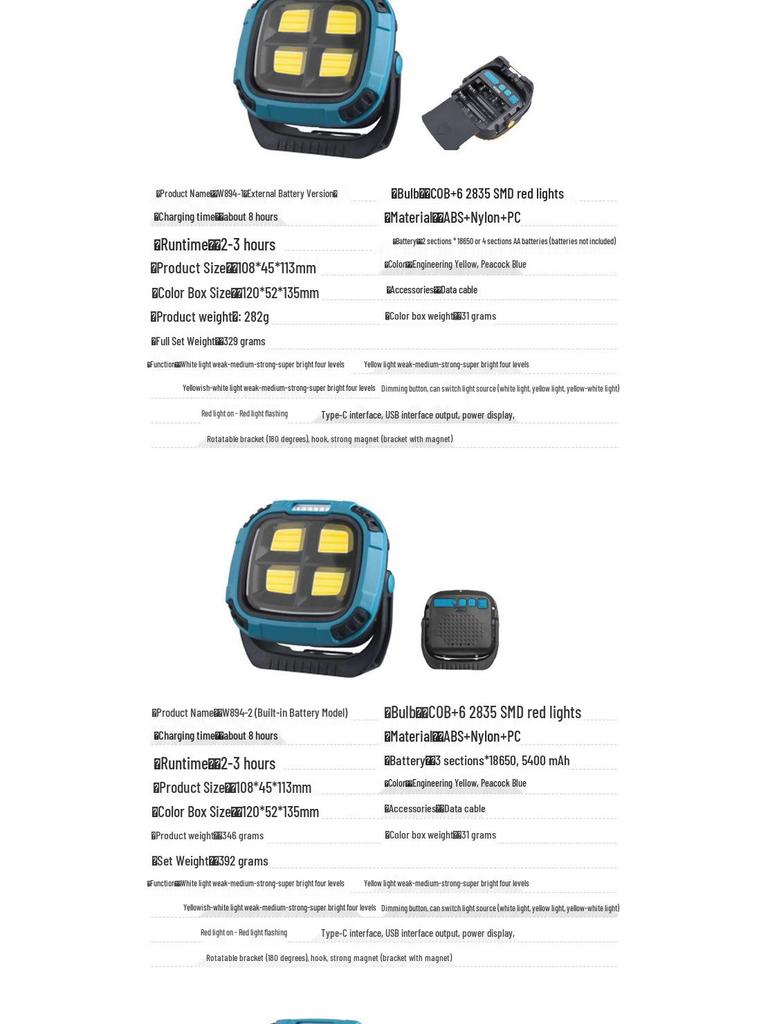 Portable LED Work Light with Strong Magnet & Hook - High Brightness, Long Battery Life, Ideal for Outdoor Emergencies