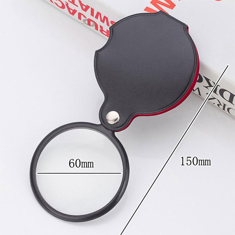 50/60mm Mini Magnifying Glass 6/8X Folded Leather Case Portable Handheld Read Newspaper Jewelry Gift Single Glass Lens Magnifier
