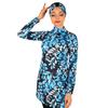 Blue Set Muslim Women Decent Branches Floral Print Seaside Swimwear Full Coverage Swimsuit Beachwear Burkini Swimsuit Set (Without Hijab)