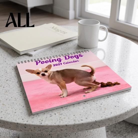 Durable Coil Binding Calendar 2027 Pooping Dogs Square Wall Calendar, Funny Dog Theme 12 Month Hanging Monthly Planner for Home Office, White Elephant