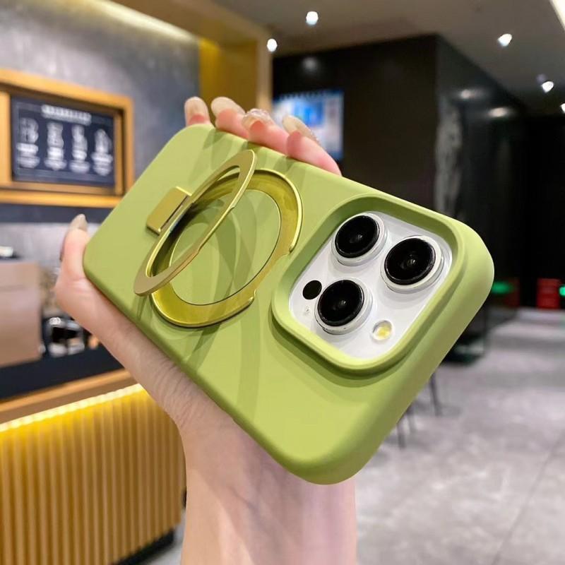 Liquid Silicone Phone Case With Magnetic Mount Stand IPhone 16 Pro Max 15 14 13 Series Soft TPU Cover Anti-Slip Shockproof