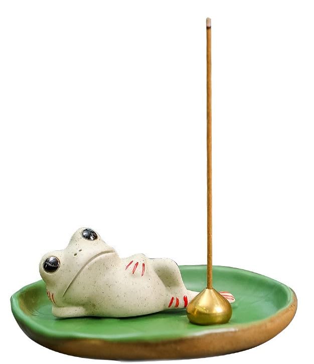 

[Brings Happiness Mysterious White Frog Incense Holder] 3-Piece Incense Holder Set [For Good Fortune, Love, Career, and Health] Lotus Leaf Incense