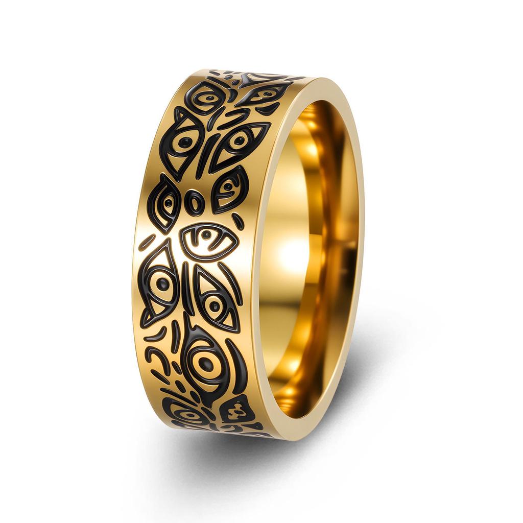 2024 Hot-Selling Retro Viking Devil Eye Titanium Steel Ring with Great Wall Pattern