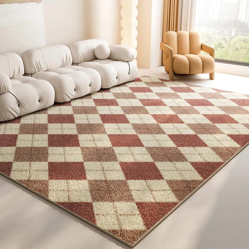 Minimalist Plaid Living Decoration Carpets Checkerboard Bedroom Bedside Rug Soft Plush Comfortable Home Large Area Carpet Tapete