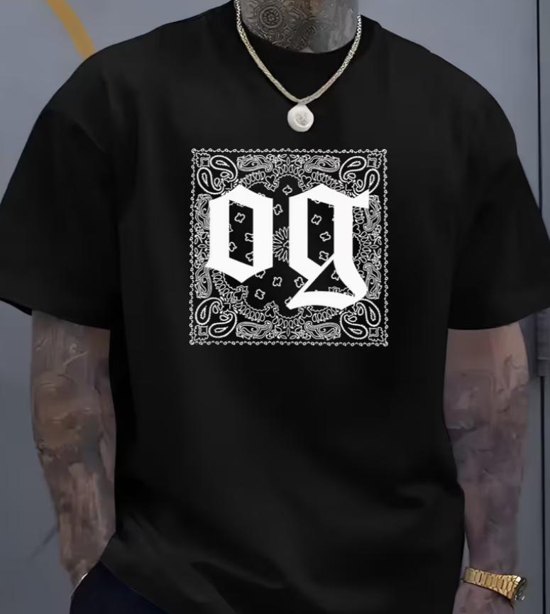 Men S Urban Fashion OG Graphic Tee - Black Tee Featuring OG Letters Formal Events - Men S Streetwear Apparel, T-Shirt, Plus Size S разноцветный