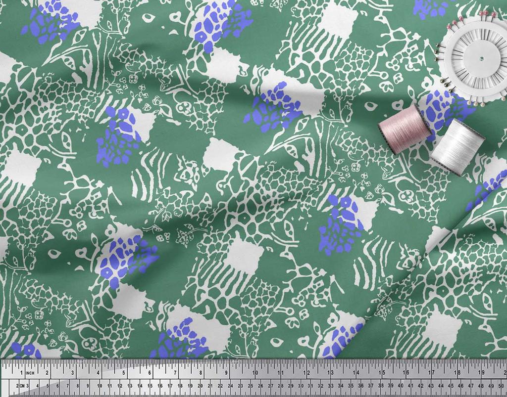 Soimoi Purple Japan Crepe Satin Fabric Brush Stroke & Leopard Animal Skin Printed Fabric 1 Metre 42 Inch