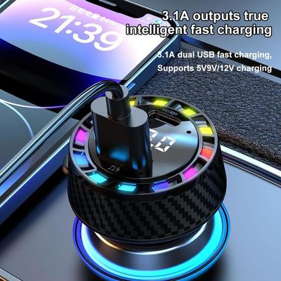 12-24V Car Charger Automotive Dual-Port Fast Charging Charger Atmosphere Light USB Type C Adapter Phone Charger Car Accessories