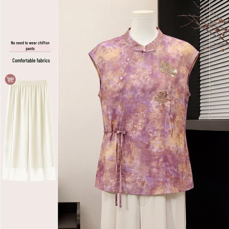 New Chinese Style Pearl Embroidered T-shirt for Women