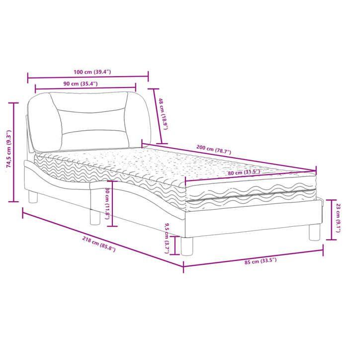 VidaXL Bed with Mattress Cream 90x200 Cm Fabric, Bedroom Furniture, Single Bed, Curved Bed Frame, Slatted Base, Bed 3208511