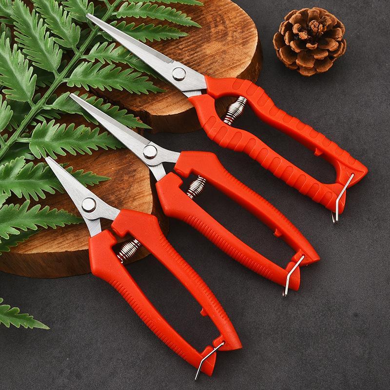 1Pcs Stainless Steel Garden Pruning Shears Non Slip Red Handles Spring Loaded Design For Trimming Plants Home Gardening Use