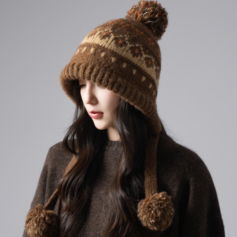 Berretto Invernale da Donna in Maglia Fair Isle con Paraorecchie Cappello Caldo Antivento per Uso Esterno Casual