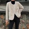 New Mao Mao Jacket Women's Round Neck Double-breasted Imitation Mink Hair Vertical Pattern Mao Mao Fragrant Coat Imitation Fur Autumn and Winter