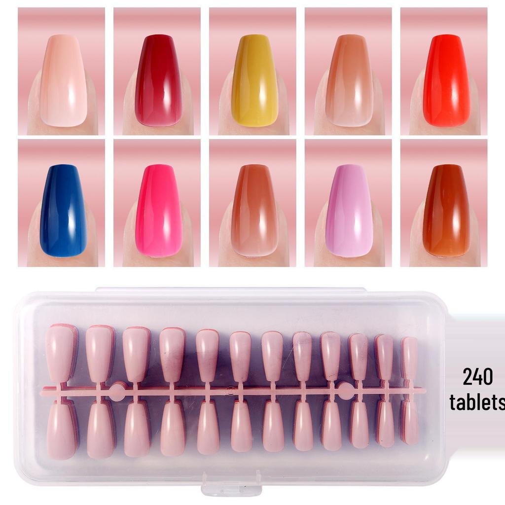 Solid Color Manicure Nail Tips Set with Multi-color Options - 240 Wearable Fake Nail Stickers
