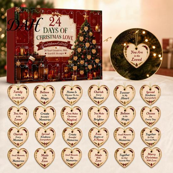 Christmas Gift Ideas 24 Days of Love Advent Calendar 2026, Pcs 2D Flat Acrylic Hanging Tree Decorations Heart Ornaments Countdown with Heartfelt