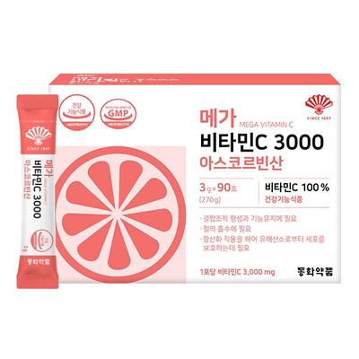 Dongwha Pharmaceutical Mega Vitamin C 3000 Ascorbic Acid 90p, 1 Piece, 270g, Korean Essential Health Food