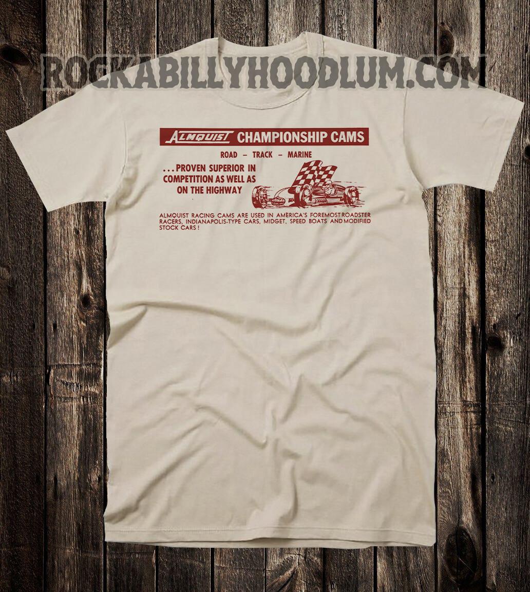Retro Hot Rod Tee T Shirt Drag Race Racing Speed Shop Almquist Champion Cams XL