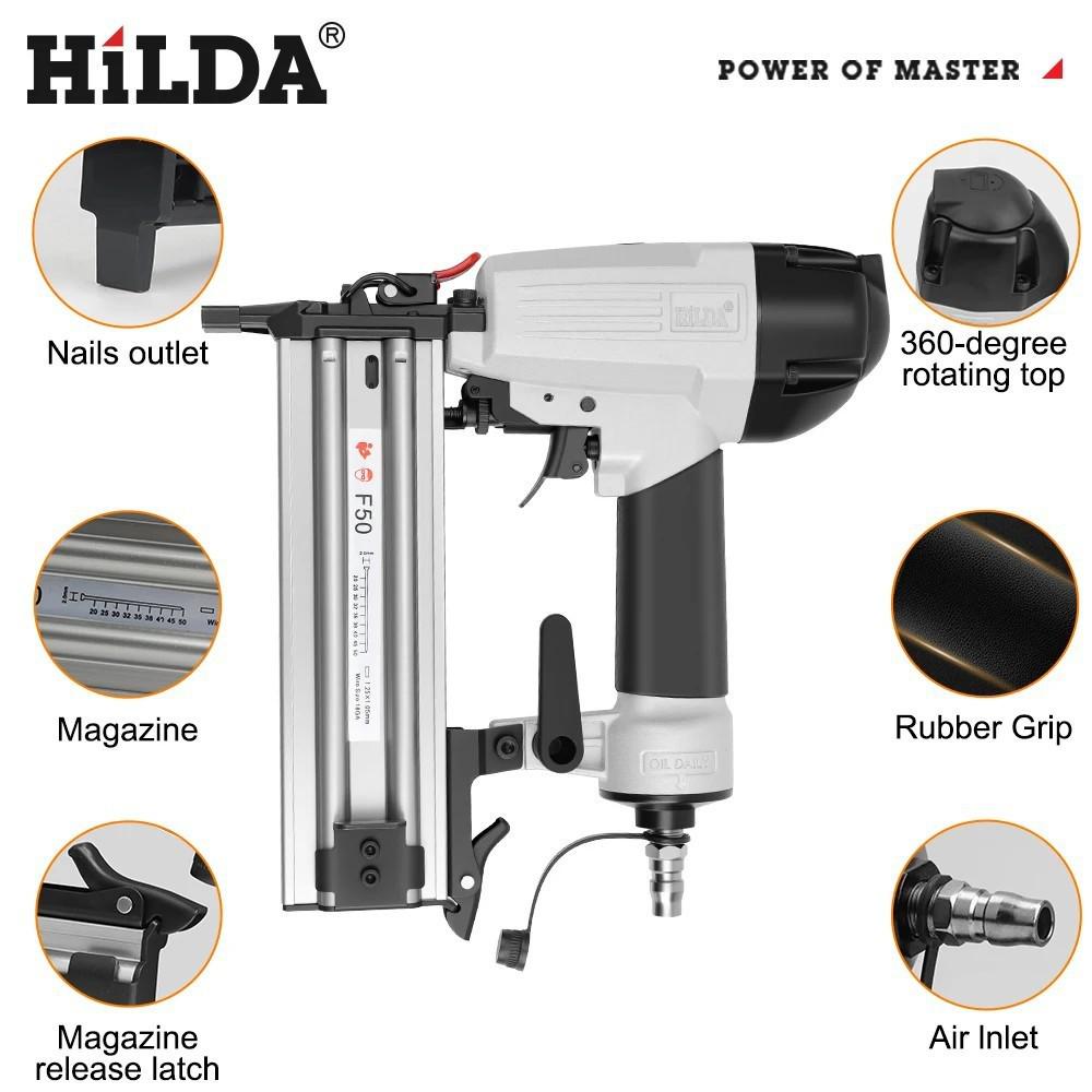 Pneumatic Air Nail Gun F50: Straight Brad Nailer for Woodworking with F45, F38, F32 Strip Nails