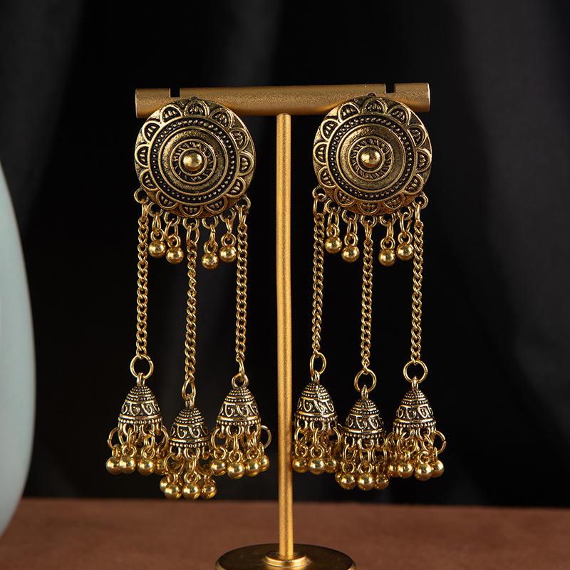 Bohemian Long Chain Fringed Earrings Retro Ethnic Style Ancient Gold And Silver Earrings Earrings Bird Cage Bell Earrings