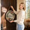 Christmas Wreath Welcome Door Sign Round Plaque Holiday Party Decoration for Indoor Outdoor