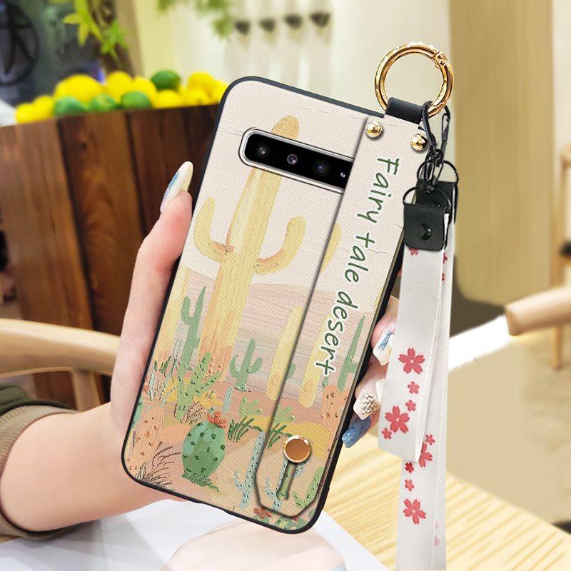 Phone Holder Oil Painting Phone Case For Samsung Galaxy S10 5G/SM-G977N Fashion Design Lanyard Silicone Shockproof Ring