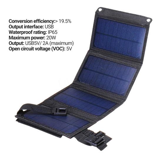 Solar Cell Charger Waterproof Fast Charging Foldable 20W USB Folding Solar Panel