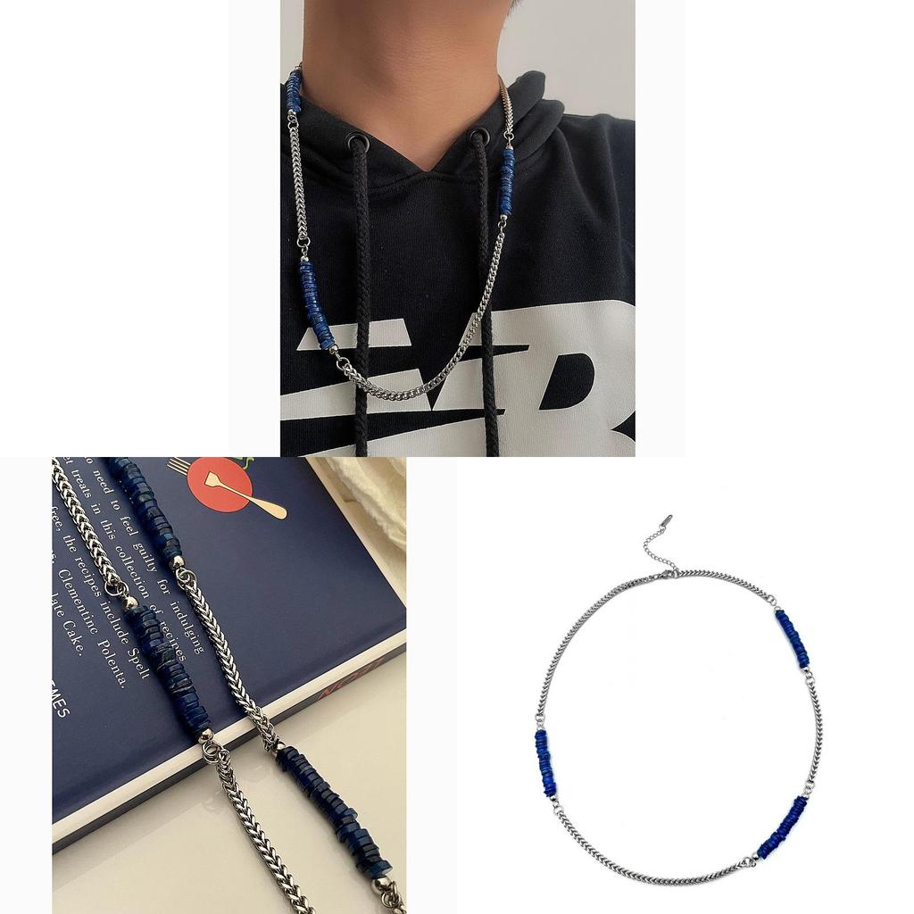 Klain Blue Spliced Titanium Steel Chain Necklace With Shell Accents For Men And Women