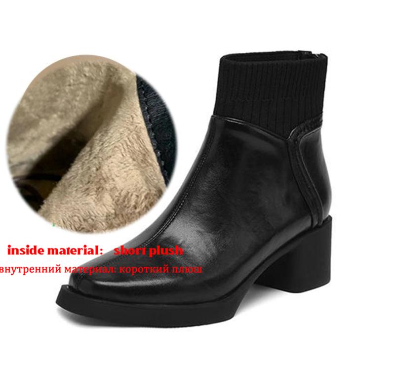 

Krazing Pot Коровья кожа Зимние Круглый носок Современные Ботильоны Средний каблук Молния Трикотаж Женские Ботильоны 42