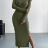 2026 Autumn/Winter Women's Long-Sleeve Knitted Slit Dress
