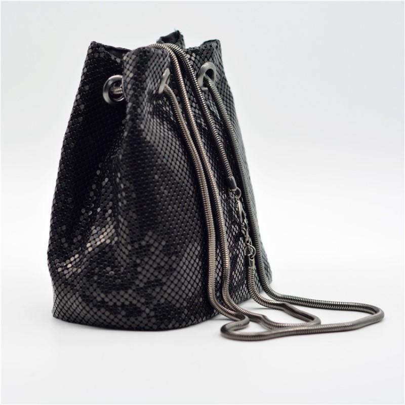 Womens Sequin Aluminum Foil Bucket Bag Shoulder Crossbody Evening Clutch Handbag