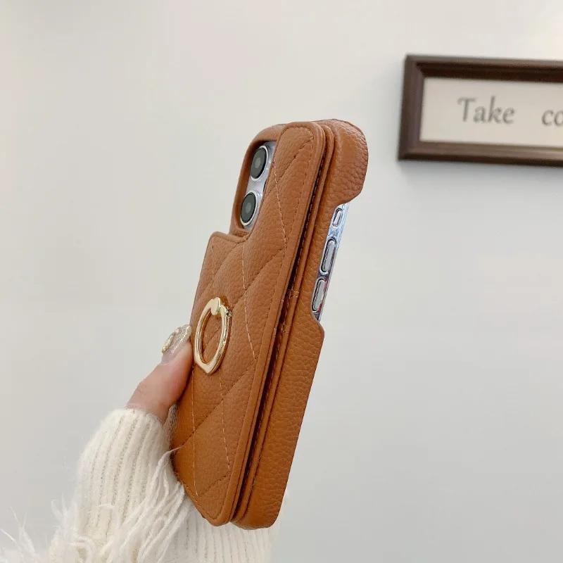 Leather Ring Wallet with Card Holder Phone Case for IPhone 15 14 11 Pro Max 13 12 Mini X XR XS Max 8 7 Plus Shockproof Cover