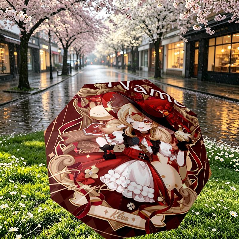 Custom Name Personalized Genshin Impact Print Umbrella, Auto Open Close, 8‑Rib Sturdy Frame, Commute Camping Hiking Use, Birthday Gift