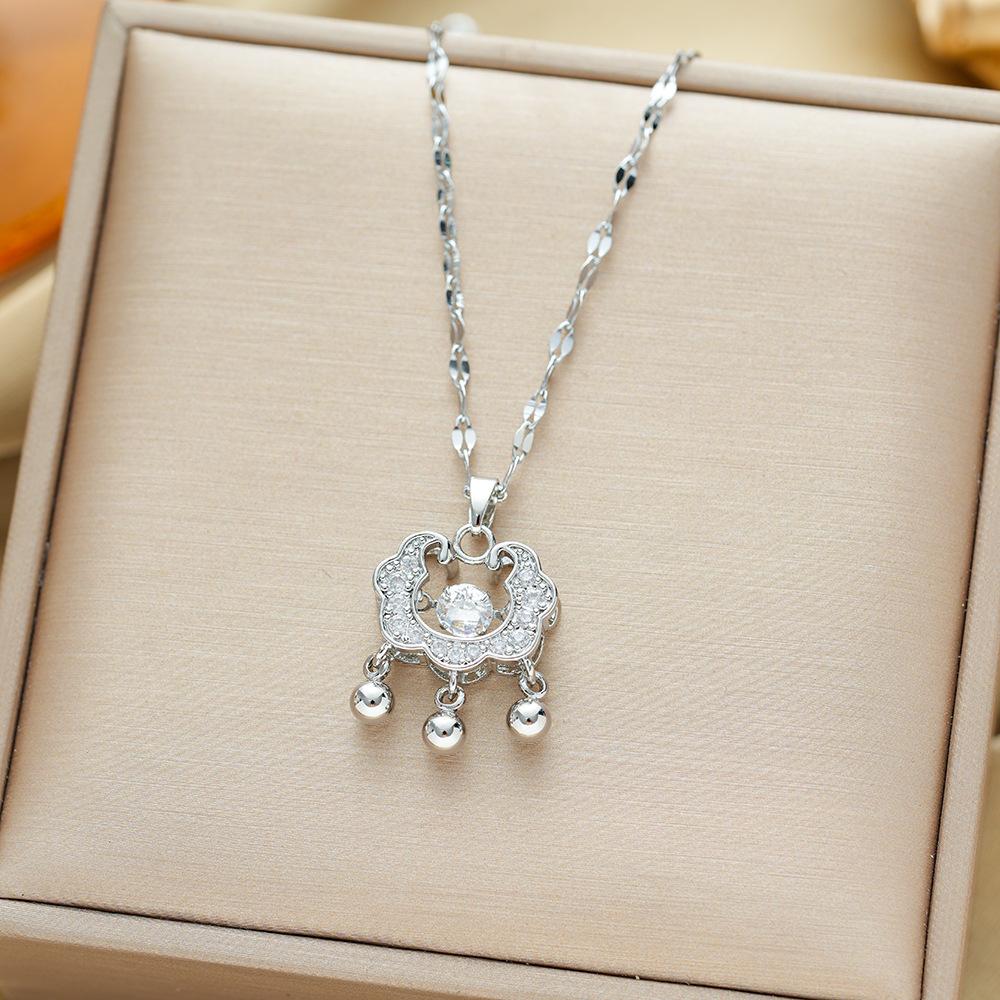 

Elegant Ruyi Longevity Lock Pendant Titanium Steel Necklace For Women Minimalist Collarbone Chain Unique Accessory
