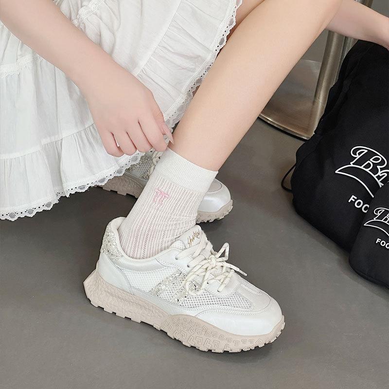 Summer mesh Forrest Gump shoes women's new leather breathable thin casual shoes lightweight platform sports dad shoes