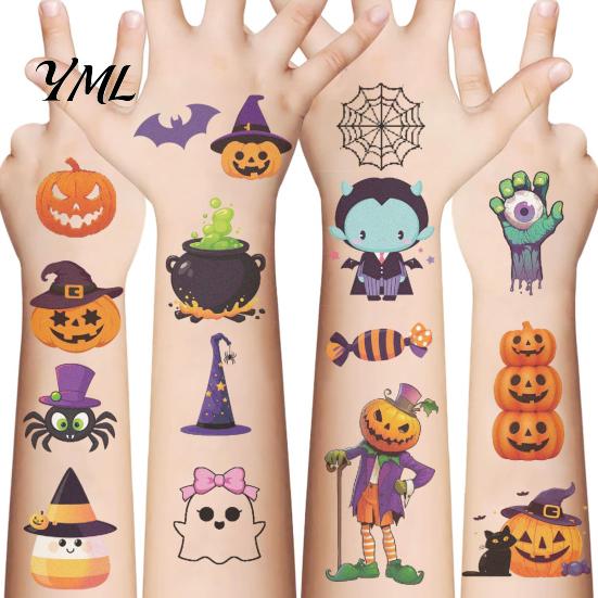 Water Transfer Stickers 10 Sheets Halloween Temporary Tattoos for Kids, Fake Tattoo Body Stickers, Waterproof Kids Costume Accessories Face