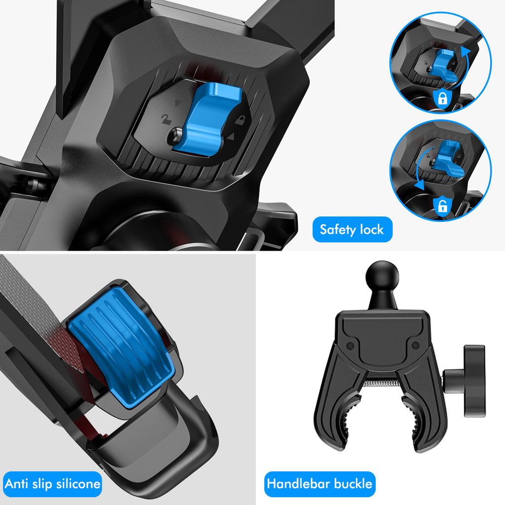 Bike Motorcycle Handlebar Phone Mount 360° Rotating Anti-slip Adjustable Cycling Cell Phone Holder Navigation Bracket