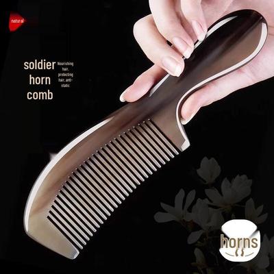 Peigne de Massage Antistatique en Corne de Bœuf Naturelle Hepu Zhenzong pour Hommes et Femmes